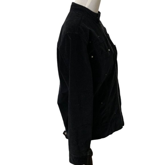 Quacker Factory Corduroy Rhinestone Jacket Size S Black Edgy Trucker Biker Sexy - Picture 10 of 12